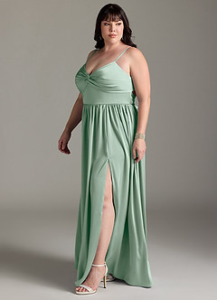 Azazie Zeya Bridesmaid Dresses Agave A-Line Pleated Stretch Satin Dress image21