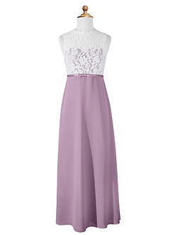 Azazie Rana Junior A-Linie Spitze Chiffon Kleid Blauregen image5