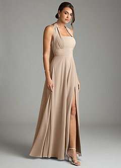 Azazie Tamira Bridesmaid Dresses Taupe A-Line Pleated Chiffon Convertible Dress image7