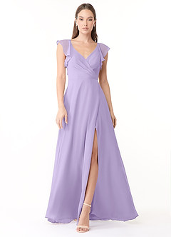 Azazie Yoko Bridesmaid Dresses Lilac A-Line Ruched Chiffon Dress image1