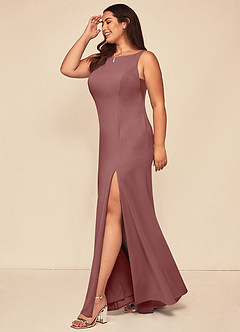 Azazie Rogue Bridesmaid Dresses Desert Rose Mermaid Scoop Side Slit Stretch Crepe Dress image10