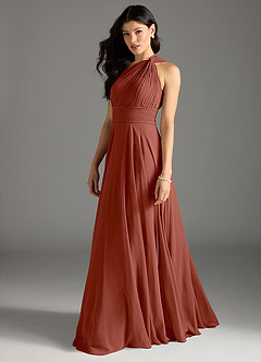 Azazie Charlize Bridesmaid Dresses Auburn A-Line One Shoulder Chiffon Dress image4
