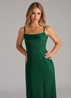 Azazie Callan Robes de demoiselle d'honneur Robe Trapèze Convertible en Satin extensible Plissée Vert Foncé image7