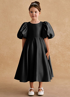 Azazie Sugarplum Flower Girl Klänningar Klänning A-Line i Matt satäng med ärmar image3