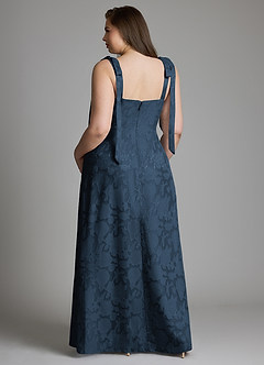Azazie Debra Bridesmaid Dresses Dark Navy A-Line with Pockets Floral Burnout Dress image8
