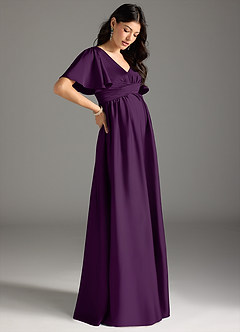 Azazie Verna Maternity Bridesmaid Dresses A-Line Ruched Stretch Satin Floor-Length Dress image5