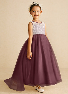 Azazie Tay Flower Girl Dresses Sangria A-Line Sequins Tulle Dress image3