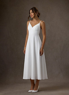 Azazie Xena Robes de mariée Robe Trapèze en Crêpe Élastique Blanc Diamant Moka image4