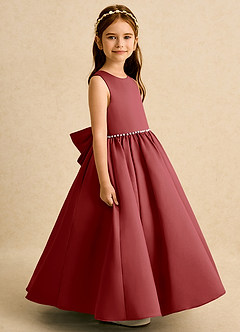 Azazie Daisies Robe Demoiselle D'honneur Fillette Robe Princesse en Mat Satiné Arc Rouille image6