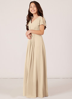 Azazie Peony Junior Robe Trapèze en Mousseline de soie Plissée Champagne image3