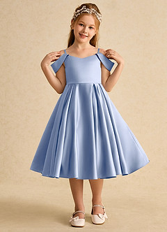 Azazie Favia Flower Girl Dresses Ice A-Line Off the Shoulder Matte Satin Dress image4