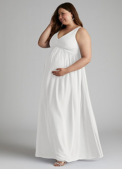 Azazie Yetta Maternity Bridesmaid Dresses A-Line V-Neck Gathered Chiffon Floor-Length Dress image4