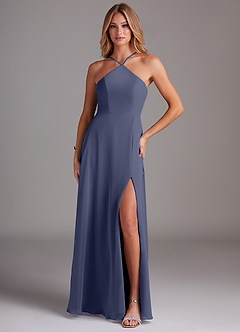 Azazie Bailey Bridesmaid Dresses Stormy A-Line Halter Side Slit Chiffon Dress image1