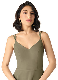 Azazie Janine Bridesmaid Dresses Willow Green A-Line V-Neck Chiffon Dress image3