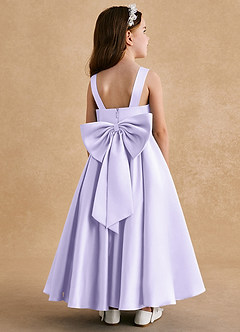 Azazie Honey Bear Flower Girl Dresses Lilac A-Line Pleated Matte Satin Dress image1