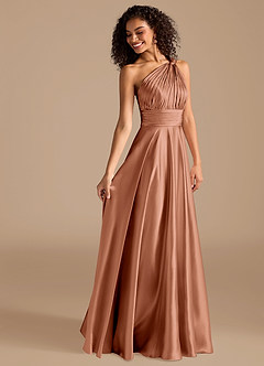 Azazie Charlize Jurken voor bruidsmeisjes Jurk van Metaalachtig Satijn met A-lijn One-shoulder Bronzeertint image6