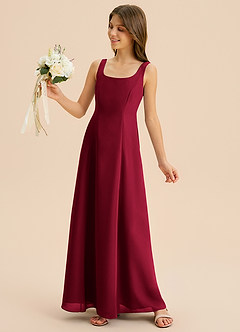 Azazie Lambie Junior Burgundy A-Line Pleated Chiffon Dress image7