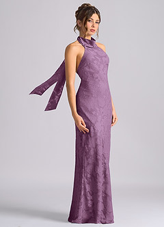 Azazie Velli Vestidos de damas de honor Vestido de Glicinia de Devorado Floral de Corte Sirena con Cuello Alto image4