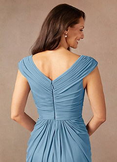 Azazie Lisolette Mother of the Bride Dresses Steel Blue Sheath Pleated Mesh Dress image8