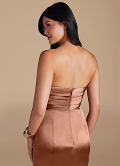 Azazie Yola Bridesmaid Dresses Bronzer Sheath Pleated Metallic Satin Dress image3