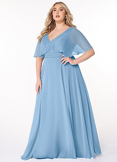 Azazie Pamela Jurken voor bruidsmeisjes Jurk van Chiffon met A-Lijn V-hals geplooid Poederblauw image6