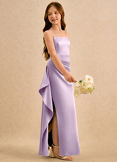 Azazie Cannoli Girls Formal Sukienki dla dziewczynek sypiących kwiaty Linia A Pofałdowany Satyna elastyczna Długość podłogi Sukienka image4