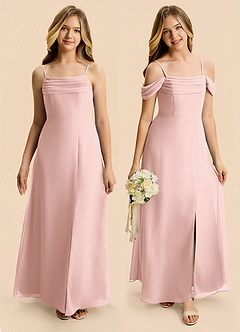 Azazie Lilly Junior Powder Pink A-Line Pleated Chiffon Dress image1