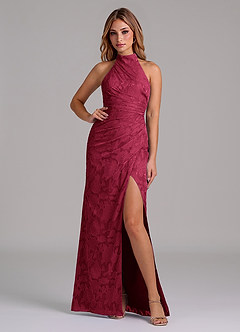 Azazie Jemma Bridesmaid Dresses Burgundy A-Line Pleated Floral Burnout Dress image4