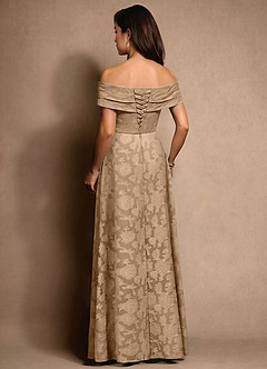 Azazie New Britain Mother of the Bride Dresses Champagne A-Line Pleated Floral Burnout Dress image3