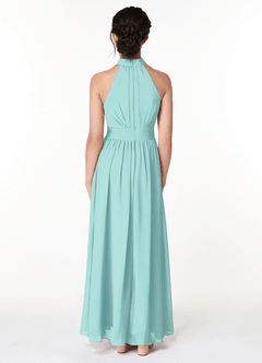 Azazie Iman Junior Aqua A-Line Pleated Chiffon Dress image2