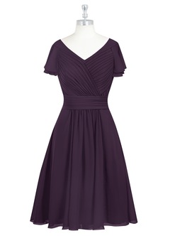 Azazie Hadley Modest Bridesmaid Dresses A-Line Pleated Chiffon Knee-Length Dress image8