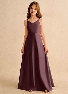 Azazie Fishie Girls Formal Flower Girl Dresses Sangria A-Line Matte Satin Dress image4
