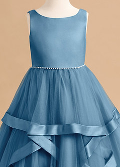 Azazie Posy Flower Girl Dresses Steel Blue A-Line Beaded Tulle Dress image5