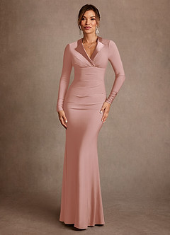 Azazie Syracuse Mother of the Bride Dresses Dusty Rose Sheath Pleated Luxe Knit Dress image1