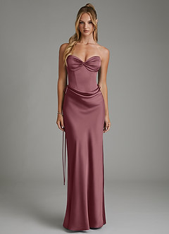 Azazie Natasha At-home Try On Dresses Desert Rose Mermaid Corset Stretch Satin Dress image5