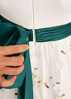Azazie Pollie Blumenmädchenkleider A-Linie Schleifen Tüll Kleid Elfenbein Pfau image7