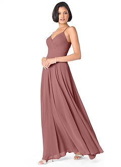 Azazie Avelina Bridesmaid Dresses Desert Rose A-Line V-Neck Pleated Chiffon Dress image3