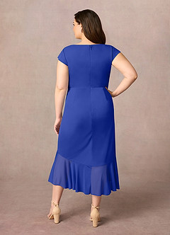 Azazie Renetta Mère de la mariée Robes Robe Fourreau en Maille Col V plissé Bleu Roi image10