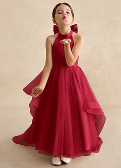 Azazie Bev Flower Girl Dresses Scarlet A-Line Convertible Tulle Dress image4