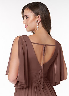 Azazie Temeka Bridesmaid Dresses Espresso A-Line Ruched Chiffon Dress image5