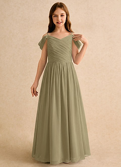 Azazie Chelo Girls Formal Robe Demoiselle D'honneur Fillette Robe Trapèze en Mousseline de soie Plissée Vert Mousse image5