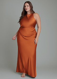 Azazie Evadne Bridesmaid Dresses Cinnamon Sheath Pleated Stretch Satin Dress image12