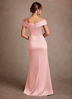 Azazie Bedford vestidos de madre de la novia Vestido de Rosa Empolvado de Satén Elástico de Corte Recto con Plisado image3