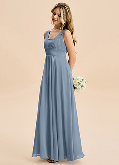 Azazie Odette Junior A-Linie Herzausschnitt Chiffon Kleid Staubblau image4
