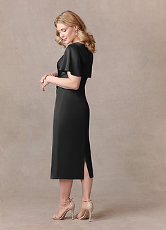 Azazie Everlyn Mother of the Bride Dresses Black Sheath Pleated Stretch Satin Dress image3