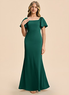 Azazie Chace Junior Emerald Sheath Stretch Satin Dress image6