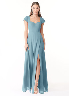 Azazie Hainsly Robes de demoiselle d'honneur Robe Trapèze en Mousseline de soie Encolure en Forme de Cœur Bleu Maussade image1
