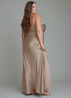 Azazie Saylor Vestidos de damas de honor Vestido Gris Pardo de Satén Elástico de Corte Sirena con Palabra de honor image2