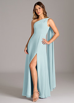 Azazie Tella Bridesmaid Dresses Sea Glass A-Line One Shoulder Chiffon Dress image3