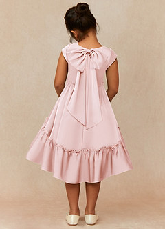 Azazie Lee Flower Girl Dresses Blushing Pink A-Line Bow Stretch Satin Dress image5
